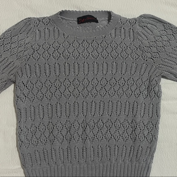 Jeffrey Steven Sweaters - Vintage Jeffrey Steven Knit Long Sleeve Sweater- bluish gray lace knit retro